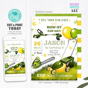 Lawnmower Invitation, Lawnmower Invites, Instant Download Lawnmower Invitations, Lawnmower701