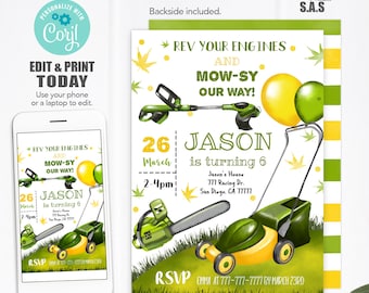 Lawnmower Birthday Invitation: Green & Yellow (Instant Download)