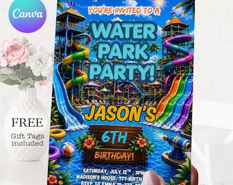 Water Park Birthday Invitation Template: Editable Pool Party Invite (Digital Download)