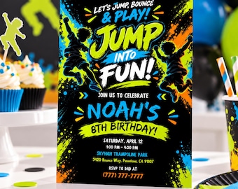 Trampoline Birthday Invitation, Jump Party Invite, Editable Canva Template (Digital Download) Jump803