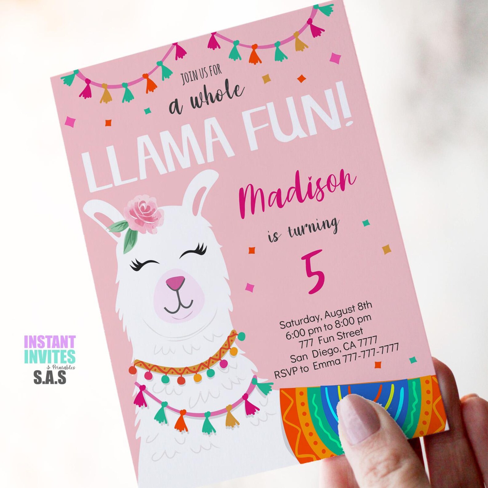 Llama Birthday Invitation, Whole Llama Fun Invites, Instant Download ...