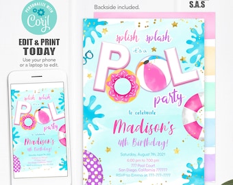 Pool Party Invitation: Editable Birthday Invite (Digital Download)