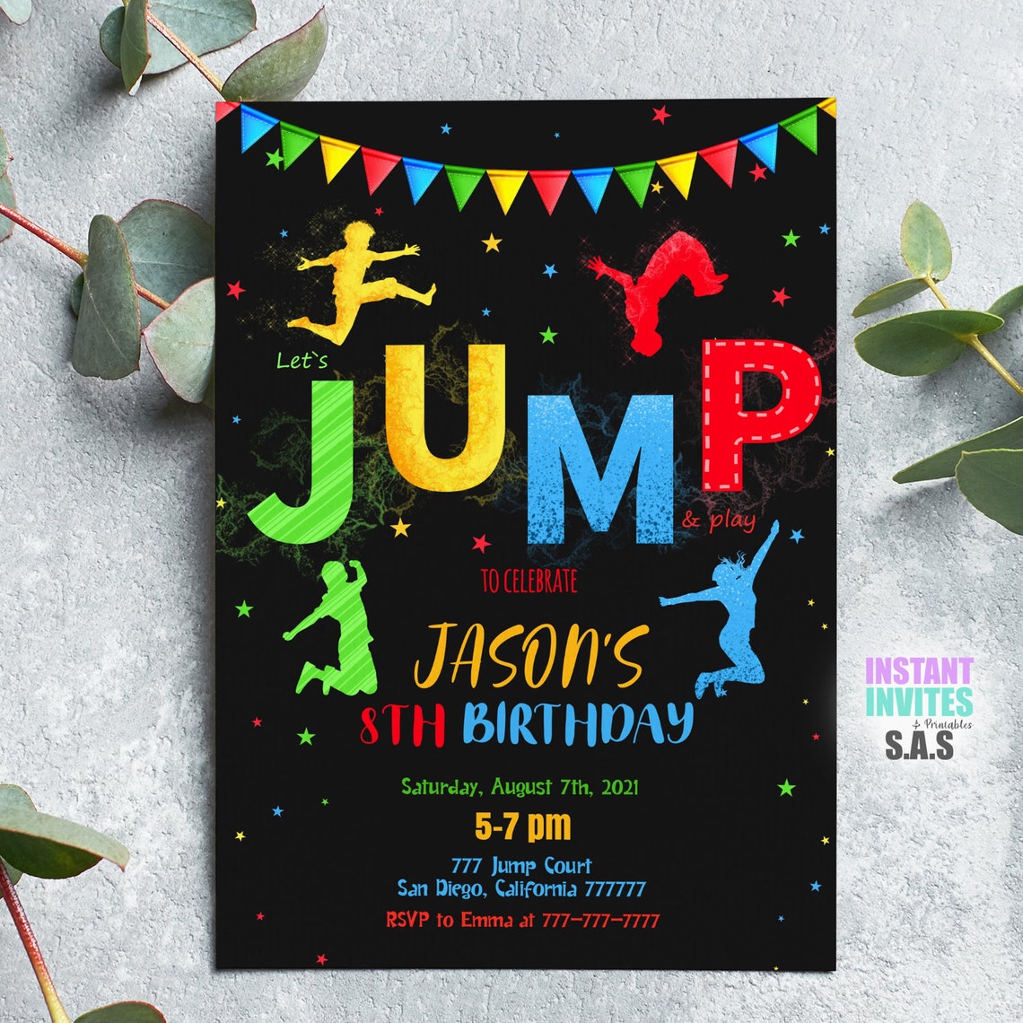 Jump Invitation Trampoline Invites Instant Download Jump Etsy