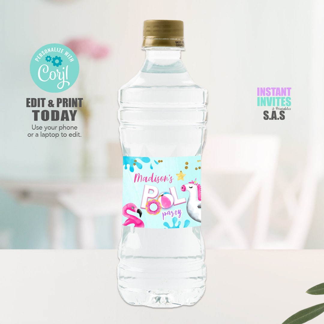 Pool Water Labels Pool Party Labels Pool Water Bottle Etsy