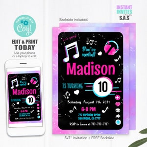 Music Birthday Invitation: Edit & Print, 5x7 (Digital Download)