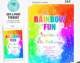 Rainbow Invitation, Rainbow of Fun Birthday Invitation, Instant Download Rainbow Invitations, Rainbow720