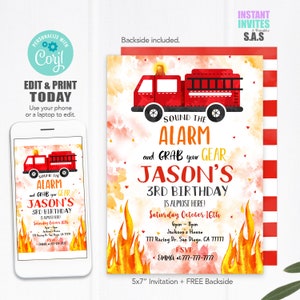 Fire Truck Birthday Invitation: Editable Fire Engine Party (Digital Download)