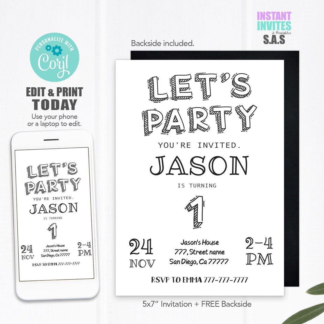 Birthday Party Invitation Boy Birthday Invites Let's Etsy