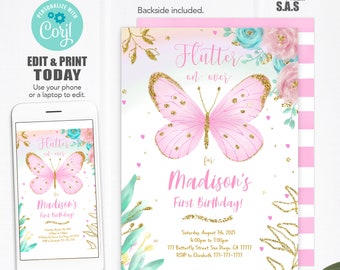 Butterfly Invitation, Butterfly Invites, Instant Download Butterfly Birthday Invitations, Butterfly701