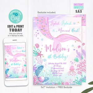 Magical Mermaid Birthday Invitation: 5x7 Invite with Backside (Digital Download)