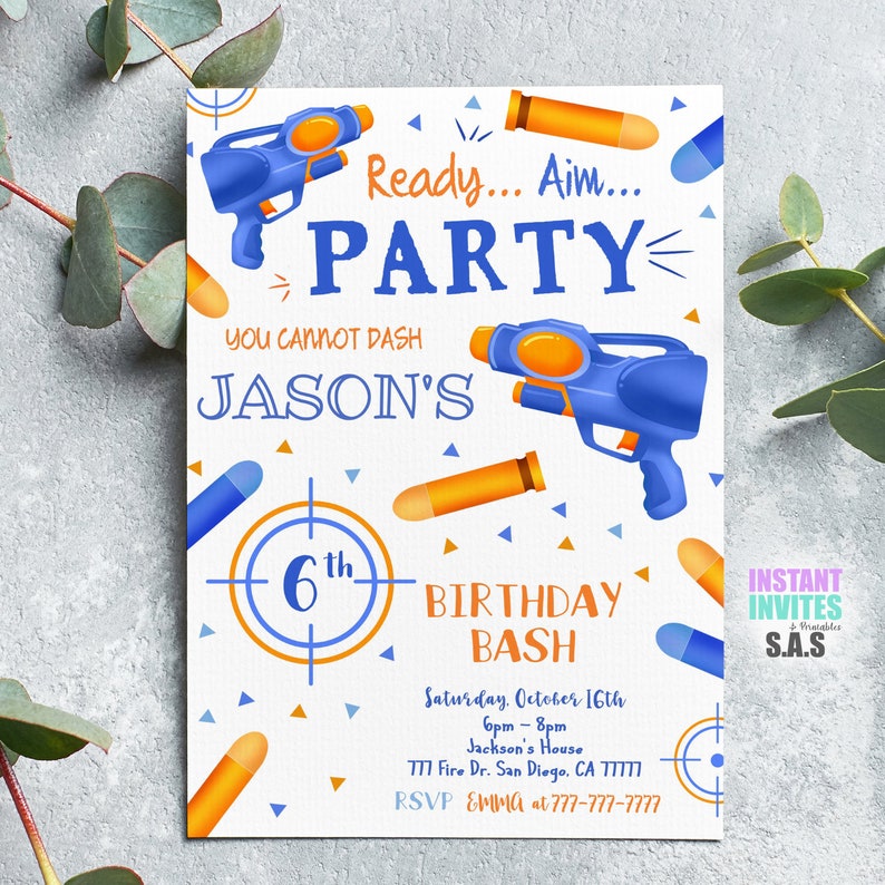 Dart Gun Invitation Dart Gun Invites Instant Download Dart Gun Birthday Invitations Dart702