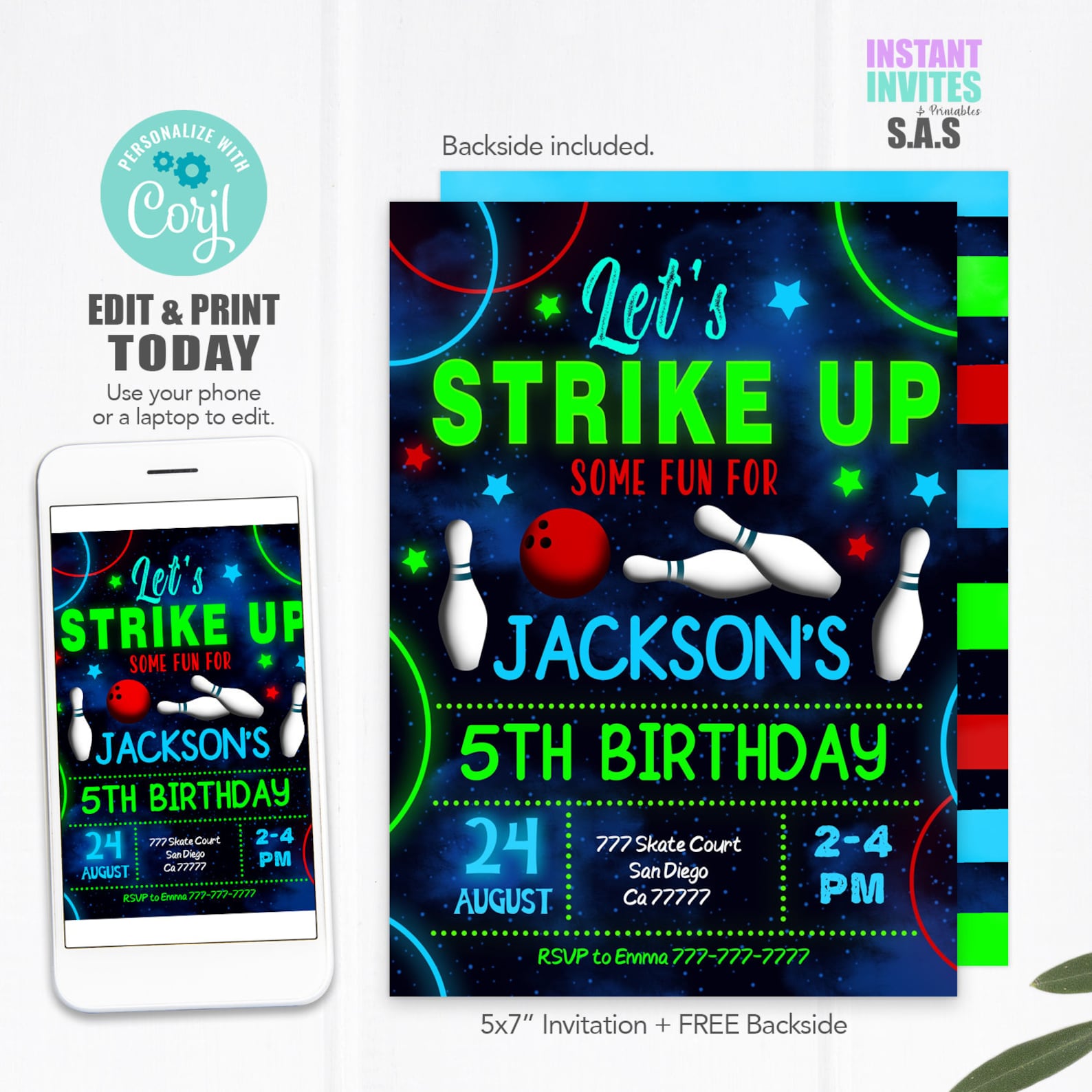 Bowling Invitation Bowling Invites Instant Download Bowling Etsy