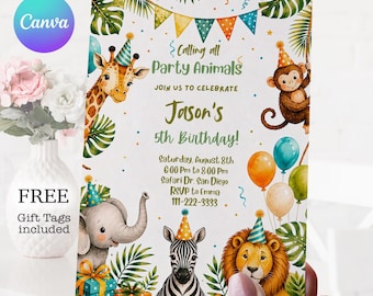 Safari Birthday Invitation: Party Animals Birthday Invite (Digital Download)