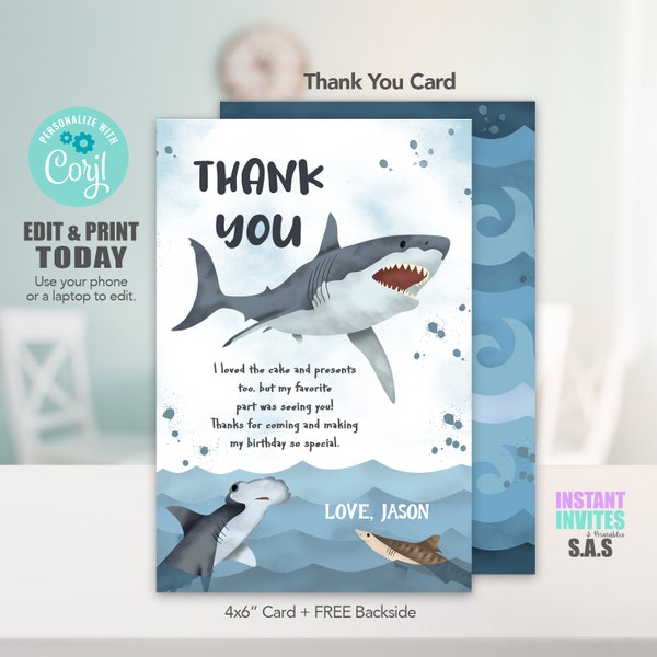 Shark Thank you Card, Shark Cards, Shark Thank you cards, Shark702