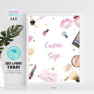Editable Spa Party Sign: Custom Makeup Design (Digital Download)
