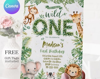 Wild One Birthday Invitation: Tropical Safari 1st Birthday Invite (Digital Download)
