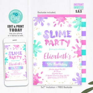 Slime Einladung, Slime Geburtstagseinladungen, Instant Download Slime Einladungen, Slime704
