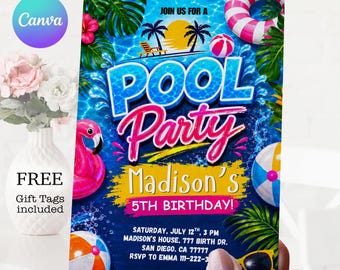 Girls Pool Party Invitation Template: Summer Birthday Pool Invite (Digital Download)