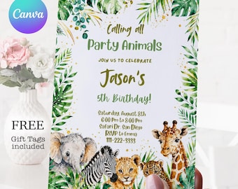Safari Birthday Invitation: Tropical Jungle Party Invite (Digital Download)