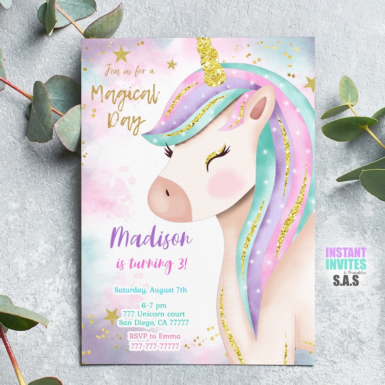 Unicorn Invitation, Unicorn Invites, Instant Download Unicorn Invitations, Unicorn736 image 2