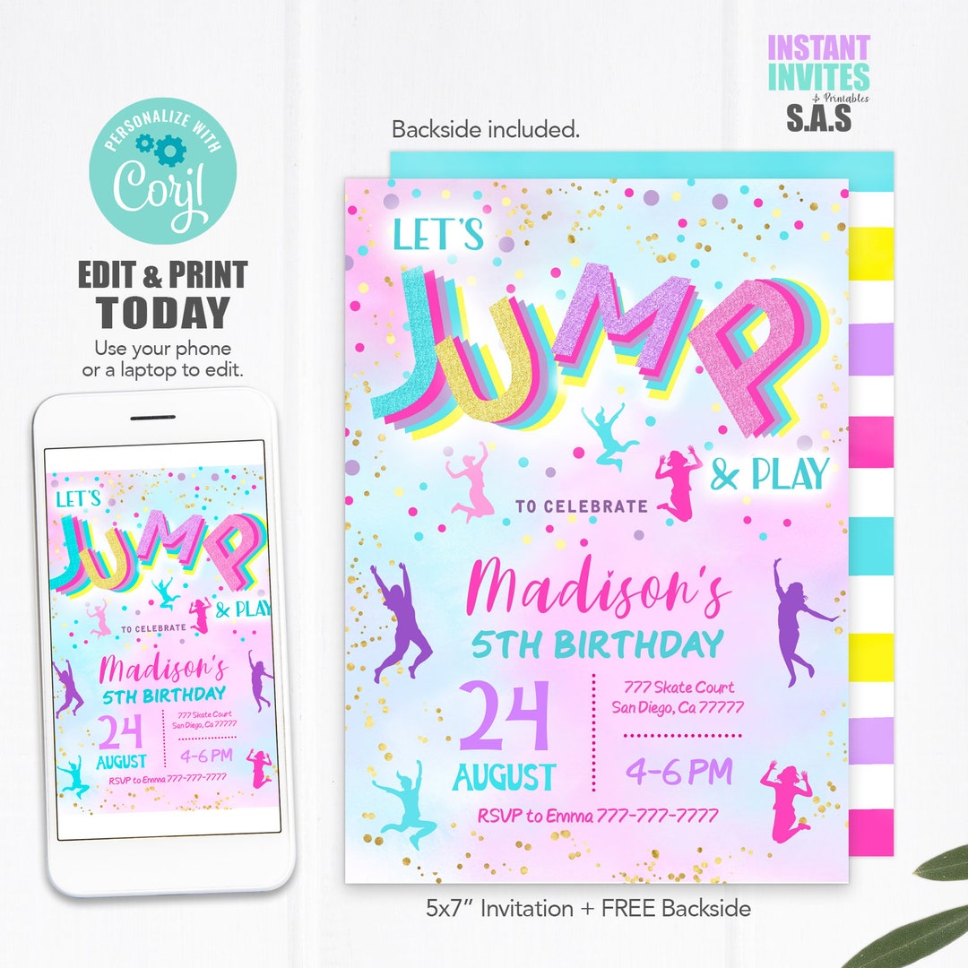 Jump Invitation, Jump Invites, Instant Download Jump Invitations ...