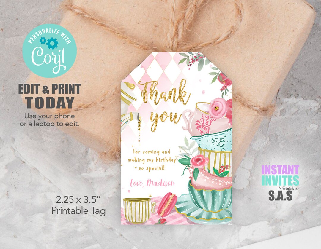 Tea Party Tags, Tea Party Birthday Tags, Tea Party Favor Tags, Teaparty706 Etsy