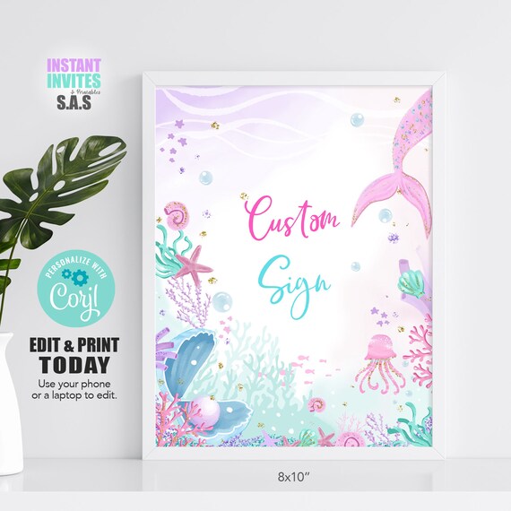 Editable Mermaid Sign Mermaid Custom Sign Mermaid716 - Etsy