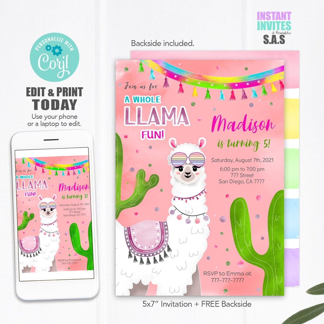 Llama Invitation, Llama Invites, Instant Download Llama Invites ...