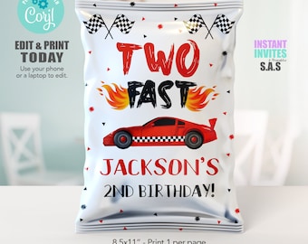 Two Fast Racing Chip Bag Labels: Birthday Party (Digital Download)