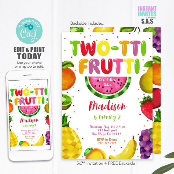 Twotti Frutti Invitation, Twotti Frutti Invites, Instant Download Twotti Frutti Invitations, Twotti705