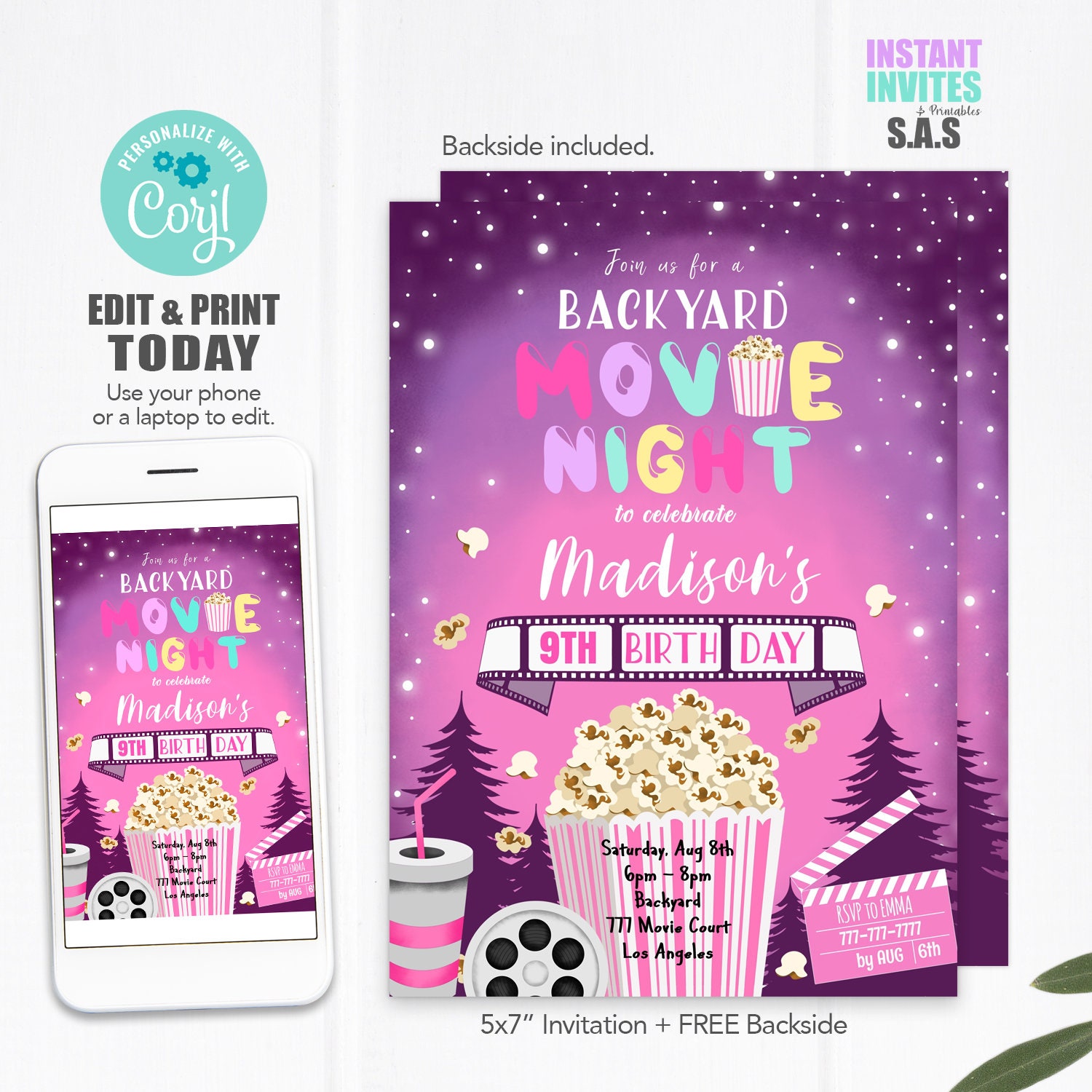 Movie Night Invitation Movie Night Invites Instant Download | Etsy