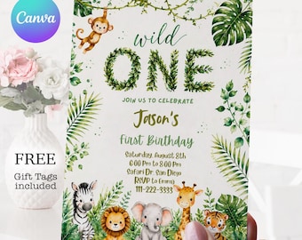 Wild One Birthday Invitation: Party Animals 1st Birthday Invite (Digital Download)