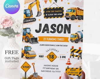 Construction Birthday Invitation: Editable Party Invite (Digital Download)