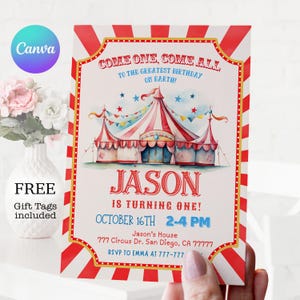 Circus Birthday Invitation: Editable Template (Instant Download)