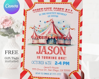 Circus Birthday Invitation: Editable Template (Instant Download)