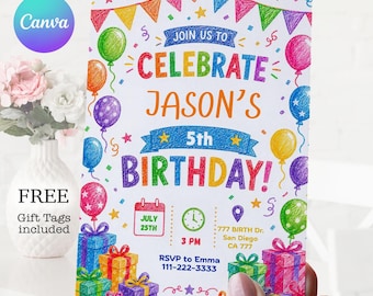 Colorful Balloons Birthday Invitation Template: Editable Birthday Party Invite (Digital Download)