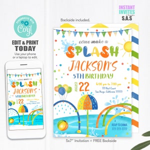 Splash Pad Invitation, Splash Pad Party Invite, Instant Download Splash Pad Invitations, Splashpad702