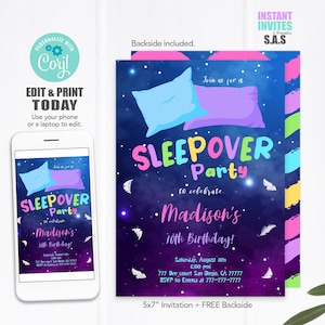Sleepover Birthday Invitation, Sleepover Party Invite, Instant Download Sleepover Party Invitation, Sleepover Birthday Invite, Sleepover702A