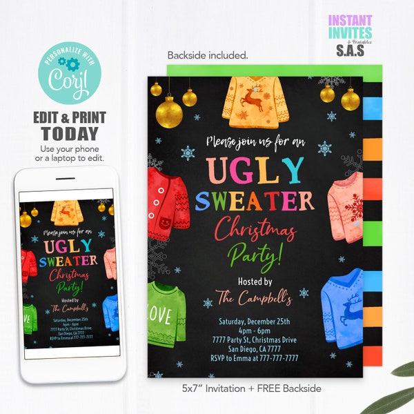 Ugly Sweater Invitation, Ugly Sweater Invites, Instant Download Ugly Sweater Invitations, UglySweater702