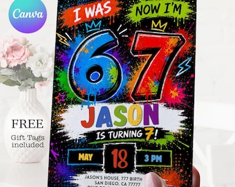 7th Birthday Invitation: Now I'm 7 Invite (Digital Download)