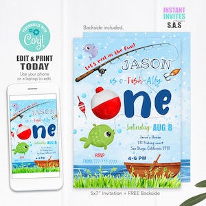 O-Fish-Ally One / Watercolor Fishing Birthday Invitations / Fish Birthday  Party - .de