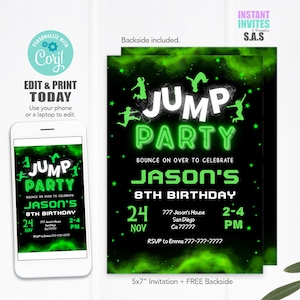 Jump Invitation, Jump Invites, Instant Download Jump Invitations, Jump716