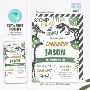 Dinosaur Invitation, Dinosaur Birthday Invitation, Instant Download Dinosaur Invite, Dinosaur Invite, Dinosaur Party Invite, Dinosaur707A