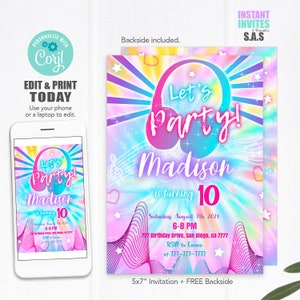 Music Party Invitation: Colorful Headphones, Editable 5x7 (Digital Download)