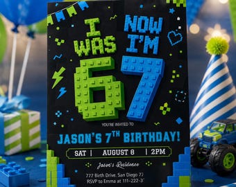 Six Seven Boys Invitation: 7th Birthday Invite (Digital Download) 7th805