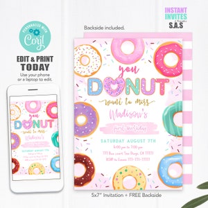Donut Invitation, Donut Invites, Instant Download Donut Invites, Donut720