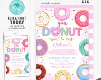 Donut Invitation, Donut Invites, Instant Download Donut Invites, Donut720