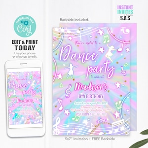 Dance Party Invitation: Editable Birthday Invites (Instant Download)