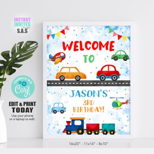 Transport Birthday Welcome Sign: Editable Vehicle Theme (Digital Download)