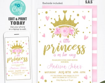 Princess Invitation, Princess Baby Shower Invites, Instant Download Princess Invitations, Princess702